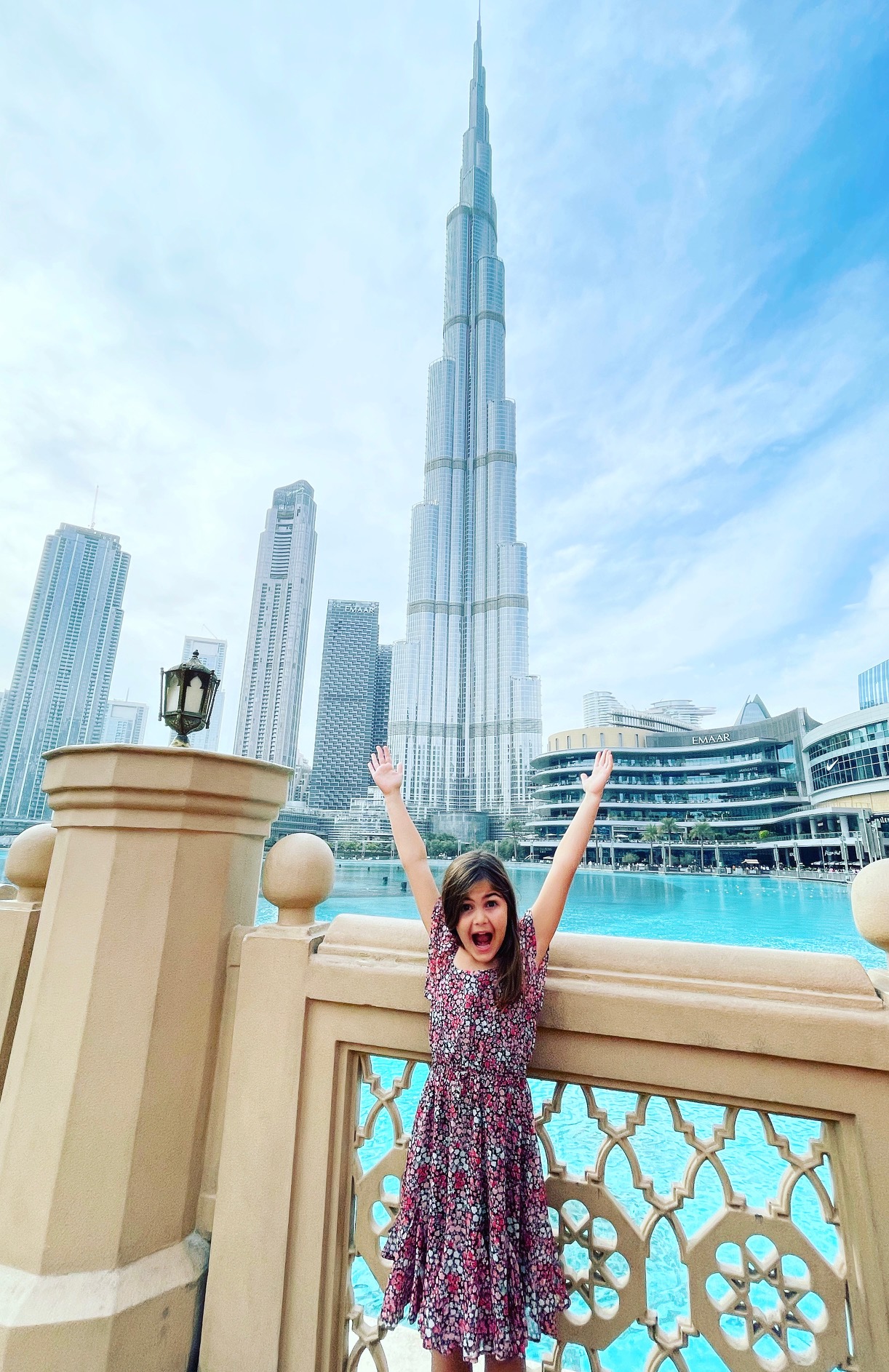 Dylan celebrating in front of the Burj Khalifa